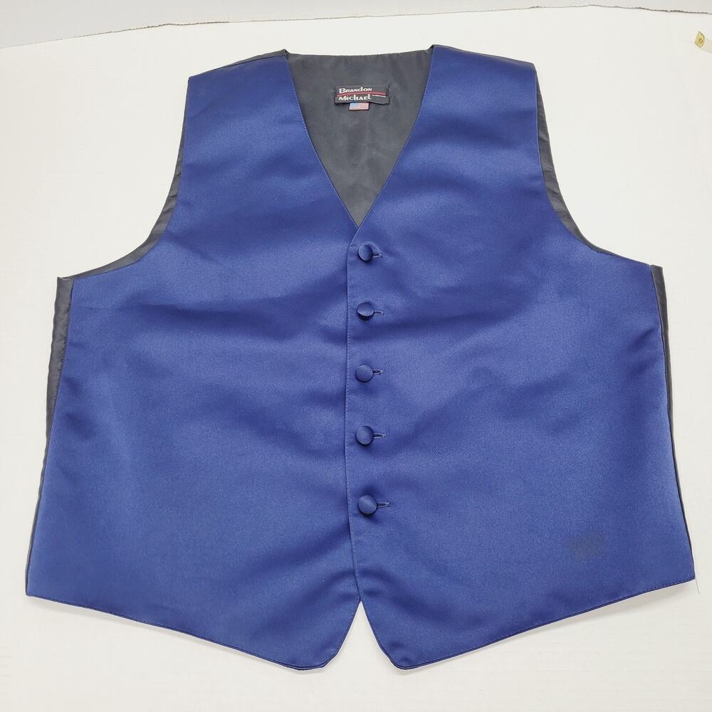 Satin Solid Blue Mens Formal Vest Size Medium Tuxedo Prom Brandon Michael